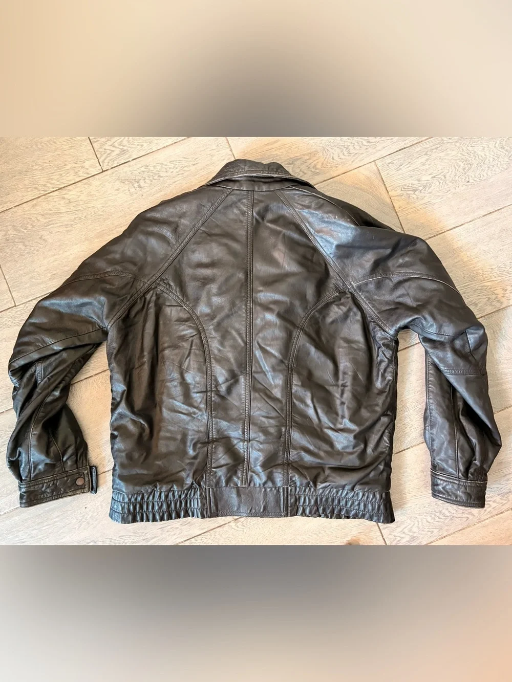 Vintage Pelle Uomo Black Leather Bomber Jacket Size Small Gorpcore Minimalist